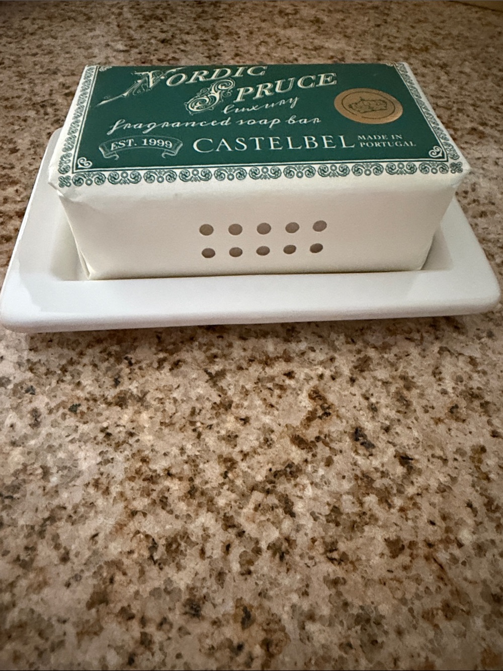 NWT🛁CASTELBEL NORDIC SPRUCE LARGE LUXURY 10.5 OUNCE BAR SOAP AND WHITE DISH - Picture 4 of 5